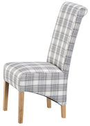 Pair of Scroll Back Dining Chair - Cappuccino Check