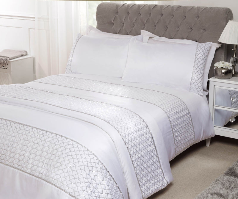 Lewis's Charlotte Sequin Panel Luxury Duvet Set - White