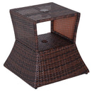 Outsunny Rattan Wicker Tea Coffee Table w/ Umbrella Hole Storage Space Brown