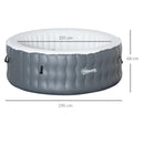 Outsunny Inflatable Hot Tub Spa Round with Cover for 4-6 People 195cm - Grey