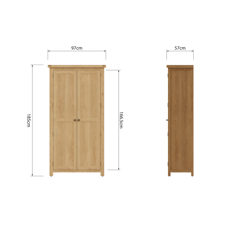 Tunbridge 2 Door Wardrobe - Medium Oak Finish