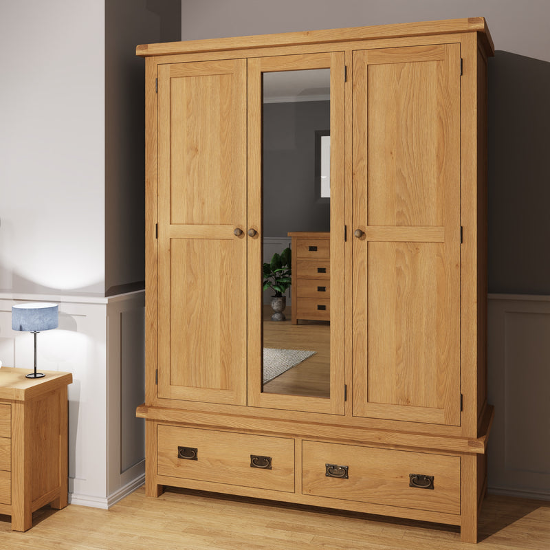 Tunbridge Oak Wardrobe 3 Door with Mirror 149 x 57 x 200 cm