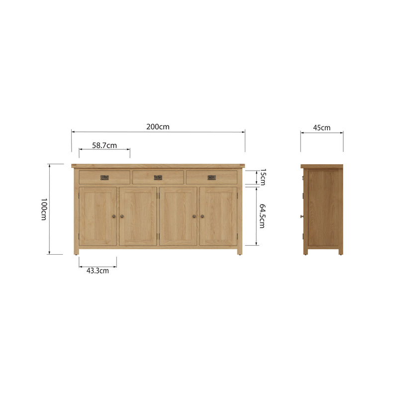 Tunbridge Oak Sideboard 4 Door 200 x 45 x 100 cm