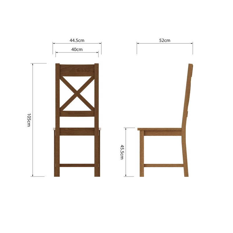 Tunbridge Pair of Oak Finish Cross Back Chair - Medium Oak Finish