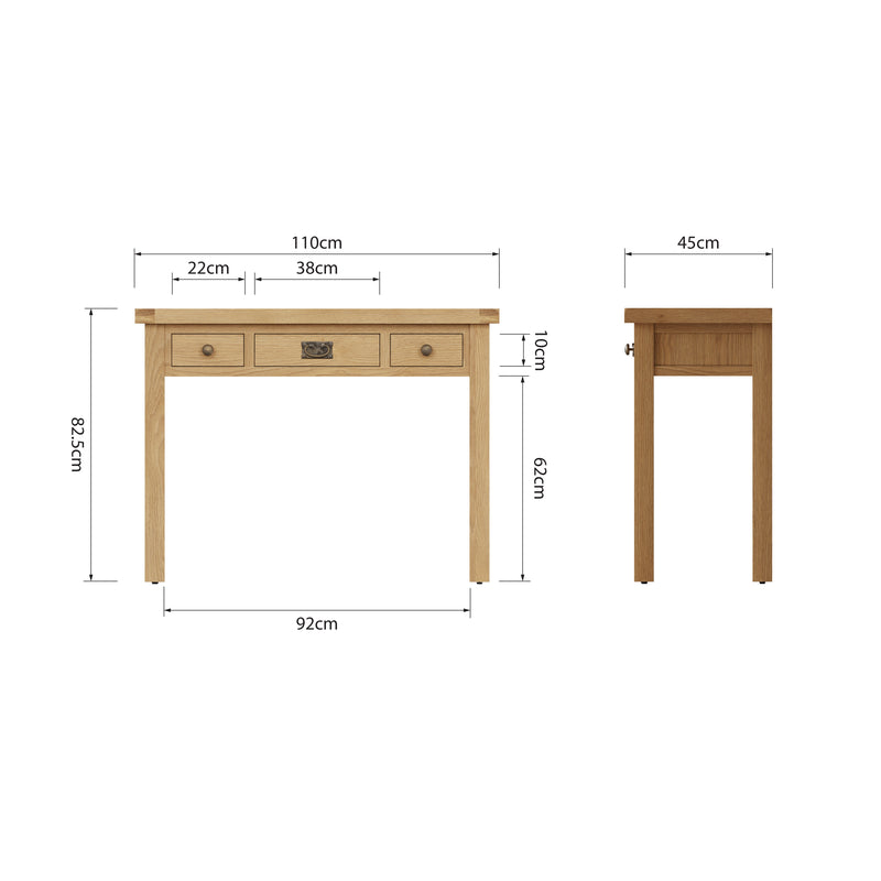 Tunbridge Oak Dressing Table with 3 Drawers 110 x 45 x 83 cm