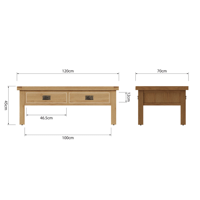 Tunbridge Oak Coffee Table Large 120 x 70 x 45 cm