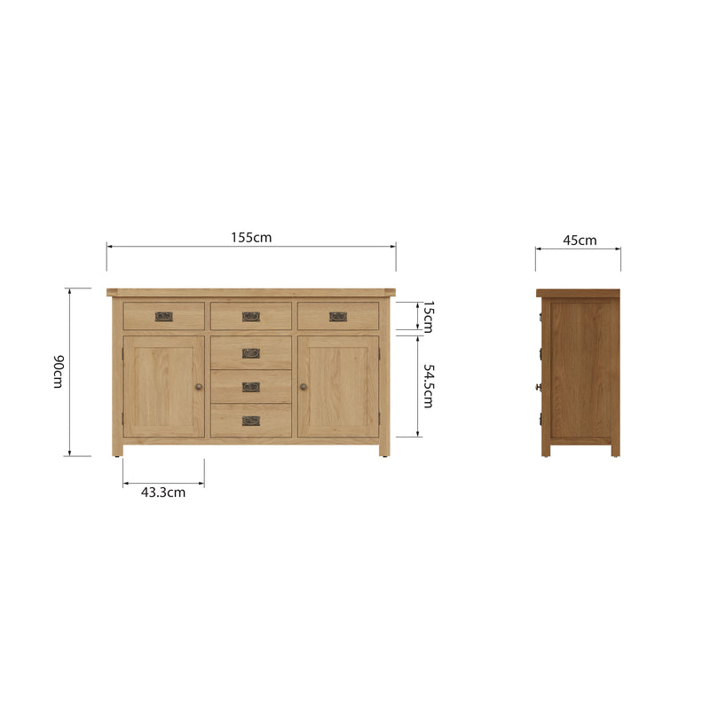 Tunbridge Oak Sideboard 2 Door 6 Drawer 155 x 45 x 90 cm