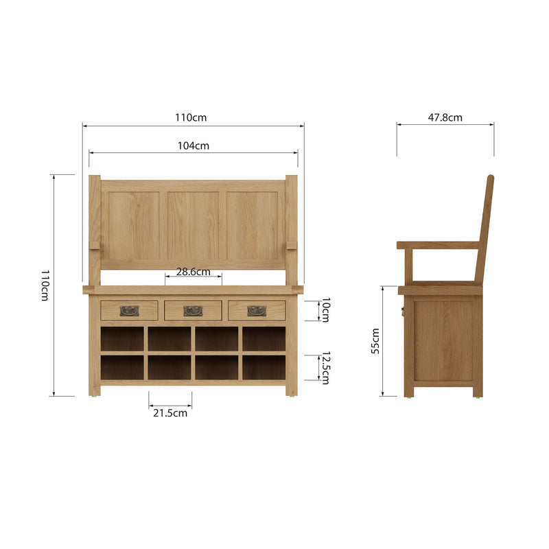 Tunbridge Oak Monks Bench 110 x 48 x 110 cm