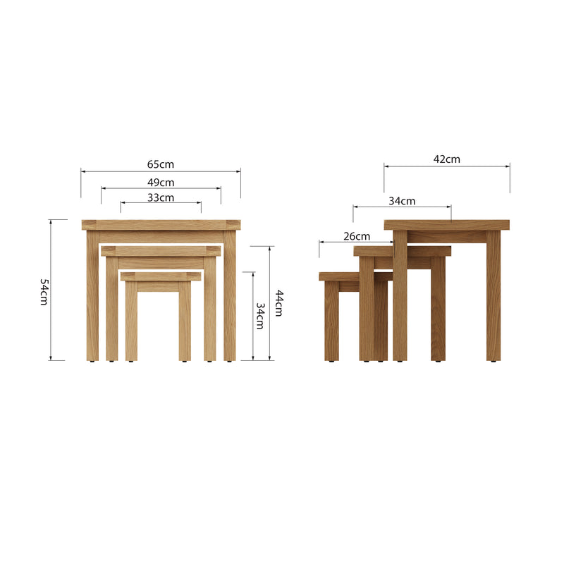 Tunbridge Oak Nest of 3 Tables 65 x 42 x 54 cm