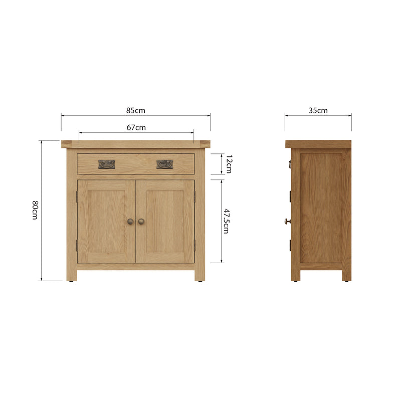 Tunbridge Oak Sideboard Small 2 Door 1 Drawer 85 x 35 x 80 cm