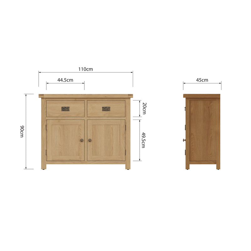 Tunbridge Oak Sideboard 2 Door 2 Drawer 110 x 45 x 90 cm
