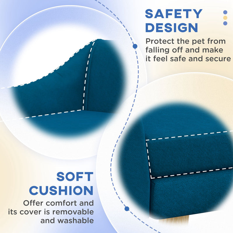 PawHut Dog Sofa Bed Raised Couch with Wooden Frame and Soft Cushion, Blue