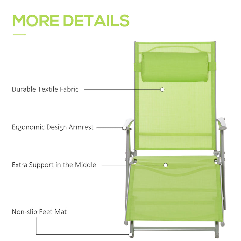 Outsunny Sling Patio Reclining Chaise Lounge Garden Furniture Folding, Green