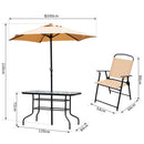 Outsunny 8 Pieces Dining Set Furniture Garden Foldable 6 Chairs 1 Table with Parasol Beige
