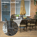Outsunny 7-PC Cast Aluminum Patio Dining Set W/ Umbrella Hole & Cushion, Bronze