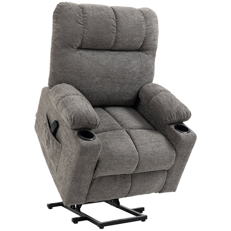 HOMCOM Electric Riser and Recliner Chair for Elderly, Velvet-touch Fabric Power Lift Recliner Chair for Living Room with Remote Control, Side Pockets, Cup Holders, Grey