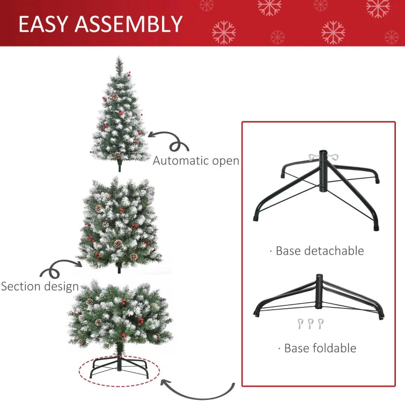 HOMCOM Christmas Tree Slim 6' with Pinecones and Berries