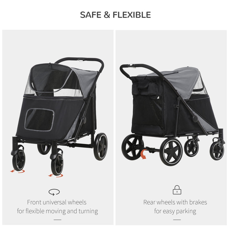PawHut Foldable Dog Carriage w/ Universal Wheels, Shock Absorber - Black