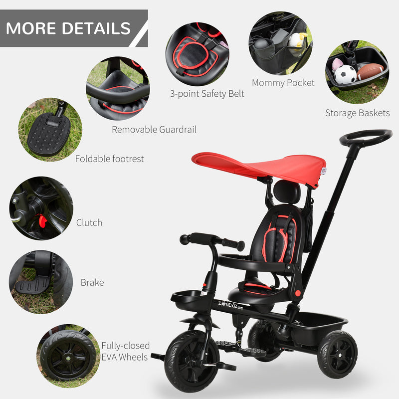 HOMCOM Baby Tricycle 4in1 Stroller with Handle - Red