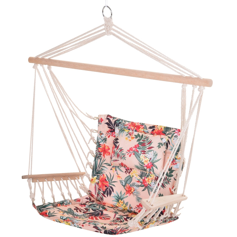 Outsunny Hanging Rope Frame Hammock Chair - Floral