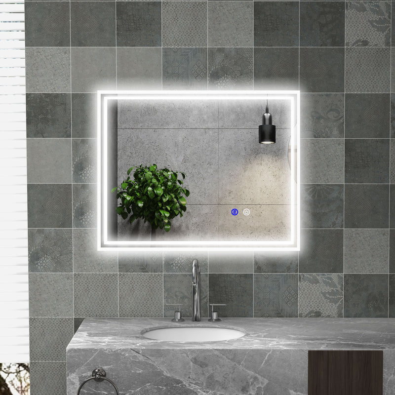 kleankin Dimmable Bathroom Mirror with LED Lights, 3 Colours, Defogging Film
