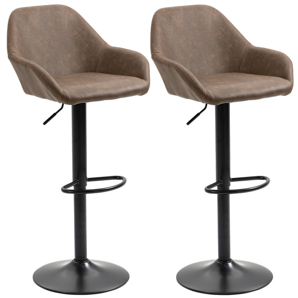 HOMCOM Adjustable Bar Stools Set Of 2, Swivel Barstool W/ Footrest Dark Brown