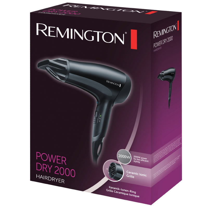 Remington Powerdry 2000W Black Removeable Filter Hairdryer Hair Styling Dryer
