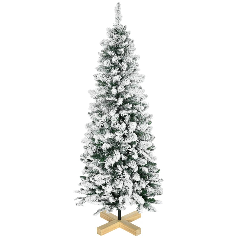 HOMCOM Christmas Tree Snow Flocked Slim 5' with Pinewood Base