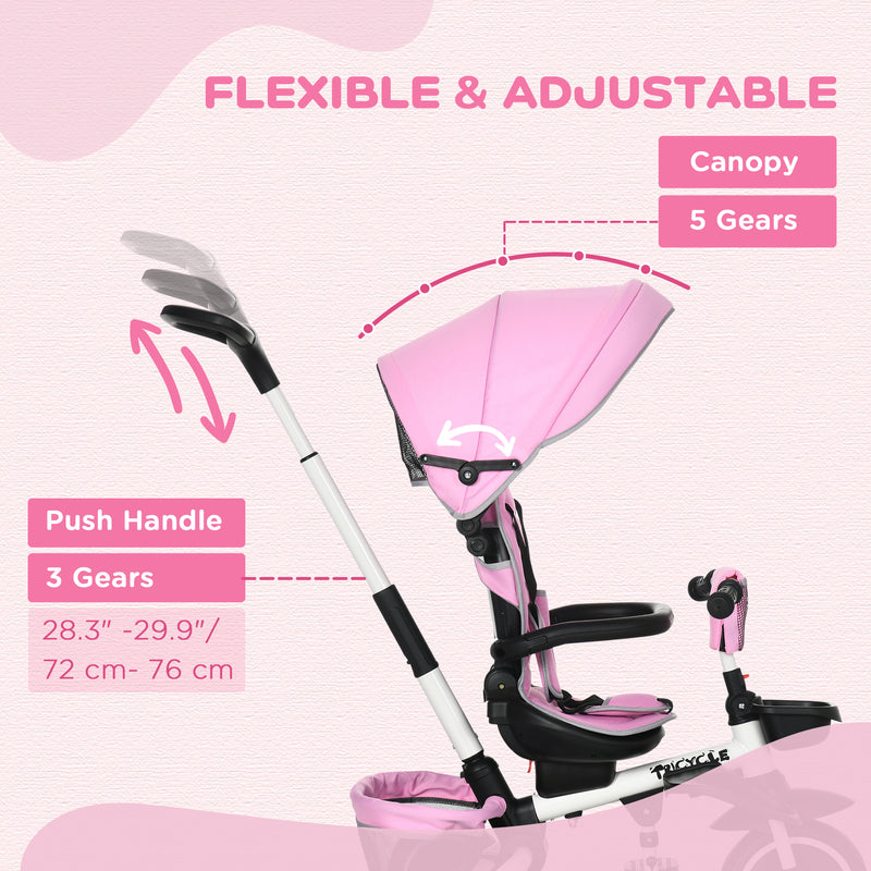 HOMCOM Baby Tricycle 7in1 Stroller with Handle - Pink