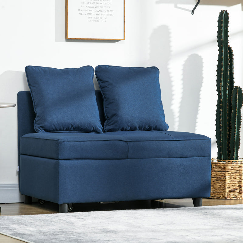 HOMCOM Folding Sleeper Sofa Bed Chair With Pillows, Pocket, Blue