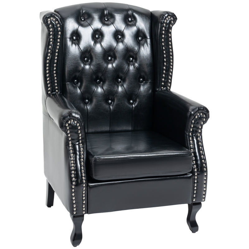 HOMCOM Wingback Armchair, Chesterfield-style High Back Fireside Chair, Tufted Upholstered Accent Chair with Nailhead Trim for Living Room, Bedroom, Home Office, Black