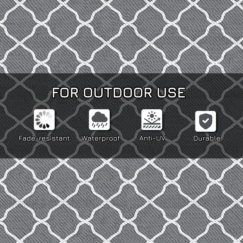 Outsunny Reversible Waterproof Outdoor Rug W/ Carry Bag, 182 x 274 cm, Grey
