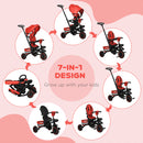 HOMCOM Baby Tricycle 7in1 Stroller with Handle - Red