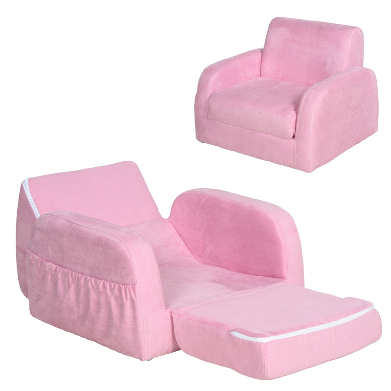 HOMCOM 2 In 1 Kids Armchair Sofa Bed Fold Out Padded Wood Frame Bedroom Pink
