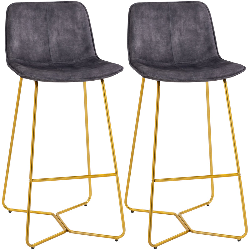 HOMCOM Tall Bar Stools, Set of 2, Fabric Bar Chairs with Metal Legs Grey