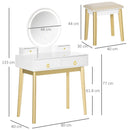 HOMCOM Dressing Table & Stool with Mirror and LED Lights - White