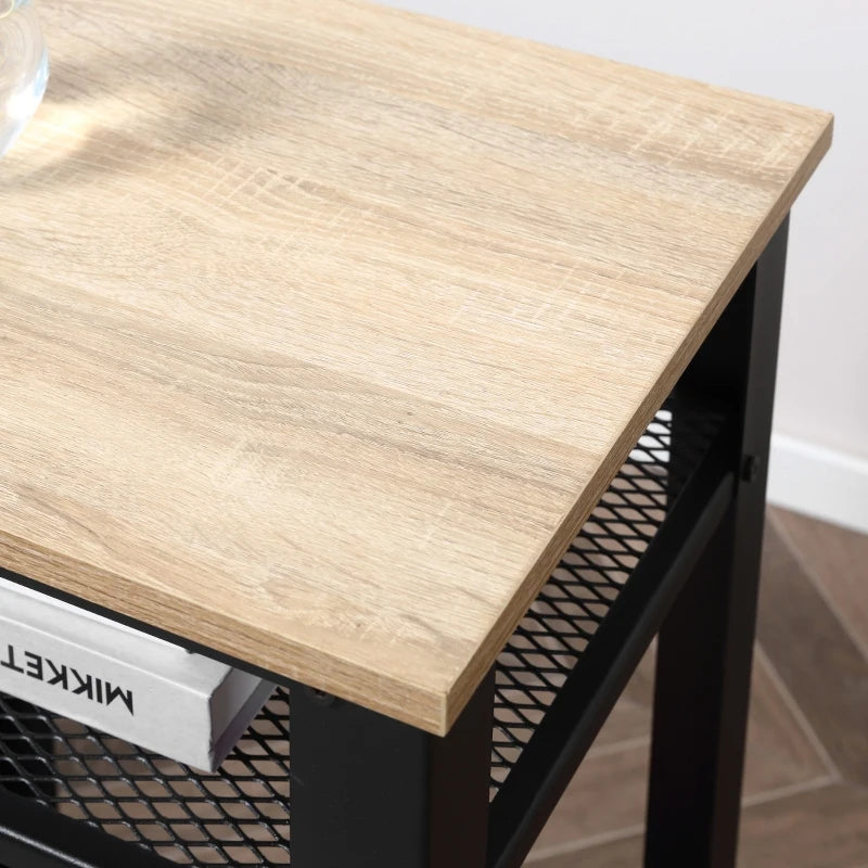 Modern Side Table with 2 Storage Shelves Bedside End Table Nightstand, Accent Furniture for Living Room, Bedroom, Oak 2-Tier Room