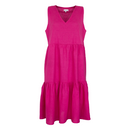 Betty Kay V-Neck Tiered Linen Dress with Pockets - Fuschia