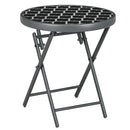 Outsunny Round Folding Side Table W/ Imitation Marble Glass Top, Black & White