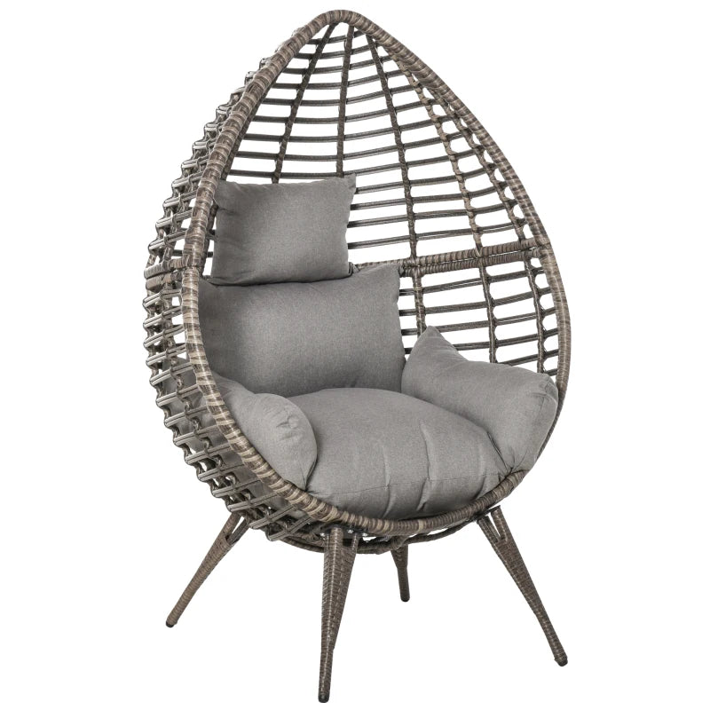 Outsunny Wicker Rattan Egg Chair with 4 Legs Grey