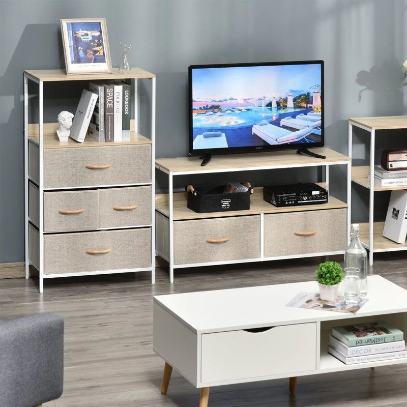 HOMCOM Fabric Chest of Drawers Storage Unit 58x29x103cm - White
