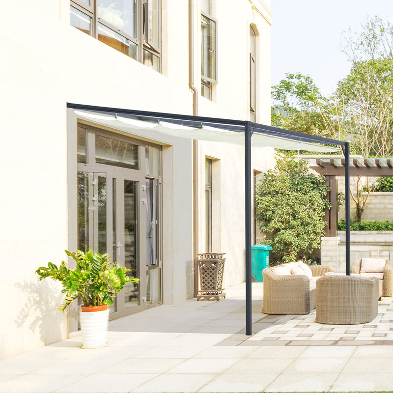 Outsunny 3 x 3(m) Outdoor Pergola Retractable Canopy Wall Mounted Gazebo Cream