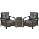 Outsunny 3 Piece PE Rattan Garden Sofa Set w/ 2 Chairs & Storage Table Grey