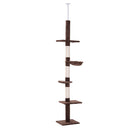 PawHut Floor to Ceiling Cat Tree for Indoor Cats 5-Tier Kitty Tower Brown