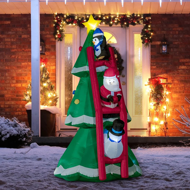HOMCOM Christmas Inflatable Christmas Tree with Ladder 8'
