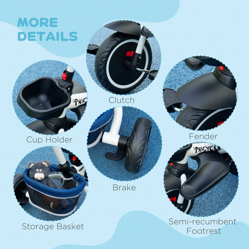 HOMCOM Baby Tricycle 7in1 Stroller with Handle Blue