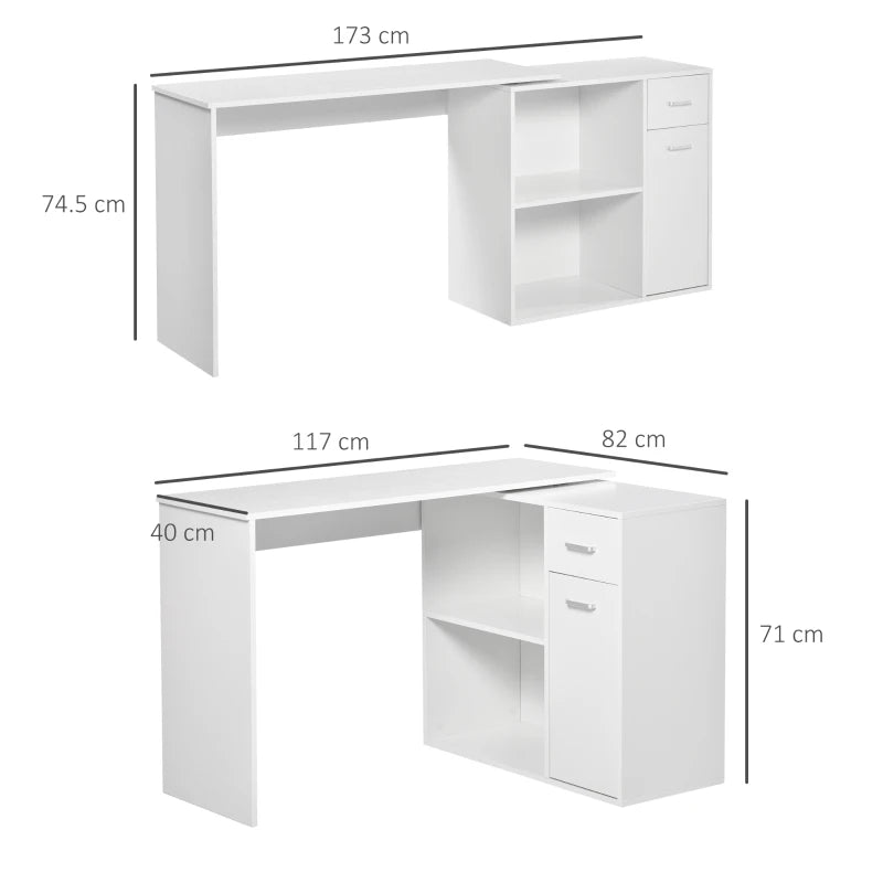 HOMCOM L-Shaped Desk Computer Corner Desk, Dining Table with Storage Shelf and Drawer, Workstation for Home Office, White