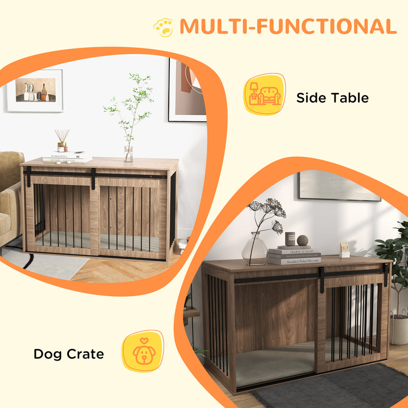 PawHut Dog Crate Furniture with Removable Cushion for Large Dogs - Brown