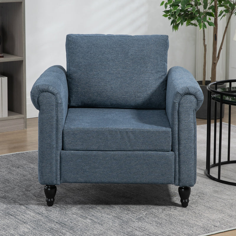 HOMCOM Vintage Armchair Fabric Accent Chair with Gourd-Shaped Rubber Wood Legs