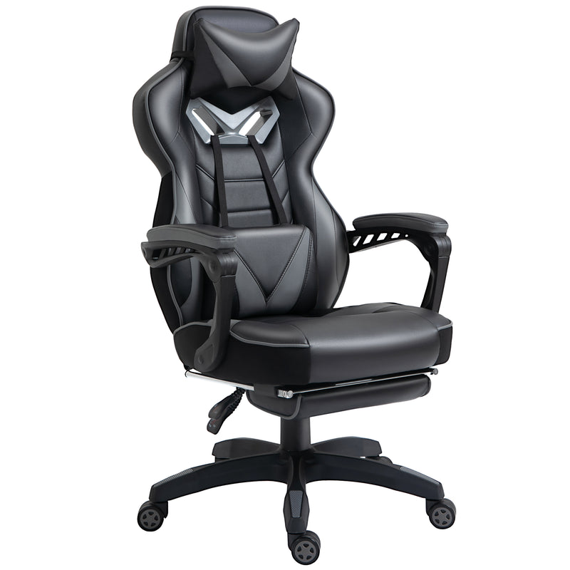 Vinsetto Gaming Chair Ergonomic Reclining Manual Footrest Wheels Stylish Grey